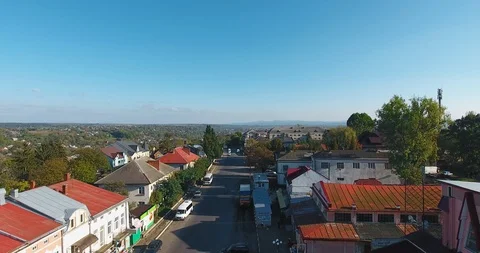 Panoramic Aerial drone view of small town Stock Footage 112900871