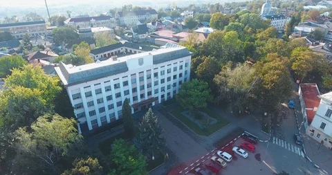 Panoramic Aerial drone view of small town Stock Footage 112901042