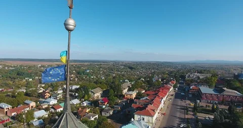 Panoramic Aerial drone view of small town Stock Footage 112902274