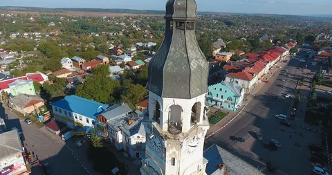 Panoramic Aerial drone view of small town Stock Footage 112903657