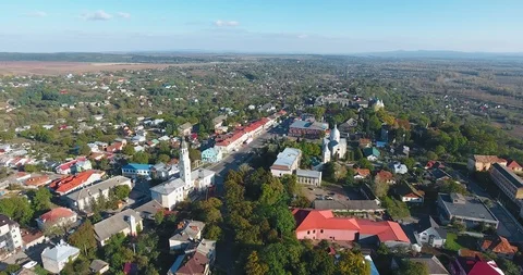 Panoramic Aerial drone view of small town Stock Footage 112903677