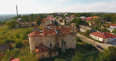 Panoramic Aerial drone view of small town Stock Footage 112904947