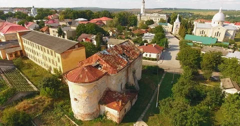 Panoramic Aerial drone view of small town Stock Footage 112905525