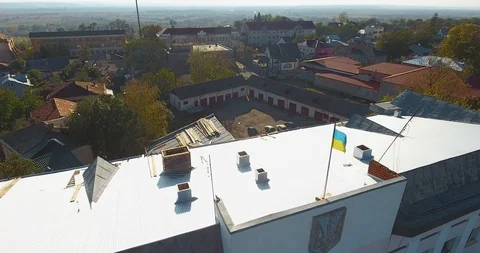 Panoramic Aerial drone view of small town Stock Footage 112905799