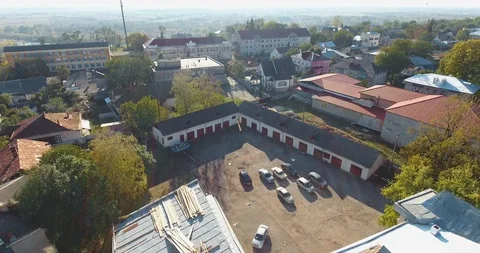 Panoramic Aerial drone view of small town Stock Footage 112906231