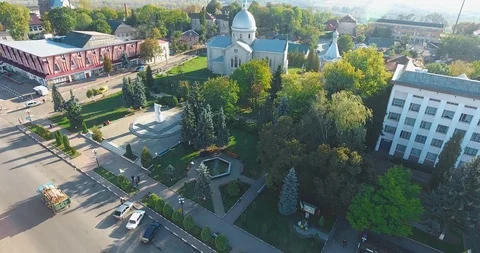 Panoramic Aerial drone view of small town Stock Footage 112906685