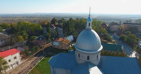 Panoramic Aerial drone view of small town Stock Footage 112906747
