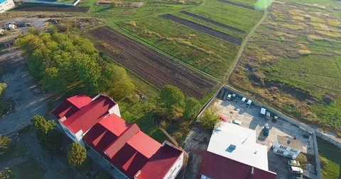 Panoramic Aerial drone view of small town Stock Footage 112908735