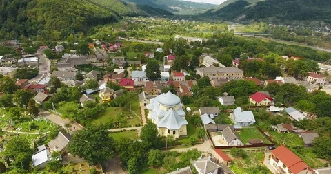 Panoramic Aerial drone view of small town Stock Footage 112941349