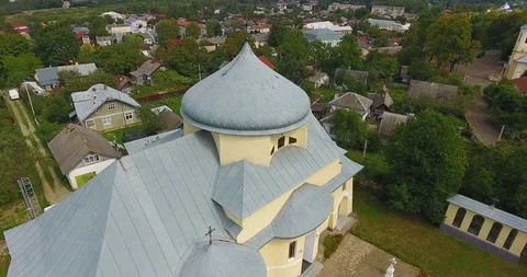Panoramic Aerial drone view of small town Stock Footage 112942204