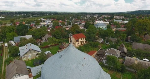 Panoramic Aerial drone view of small town Stock Footage 112942845