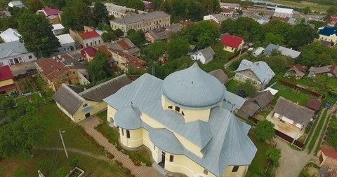 Panoramic Aerial drone view of small town Stock Footage 112943232