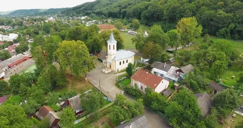 Panoramic Aerial drone view of small town Stock Footage 112943955