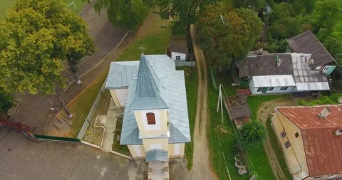 Panoramic Aerial drone view of small town Stock Footage 112944140