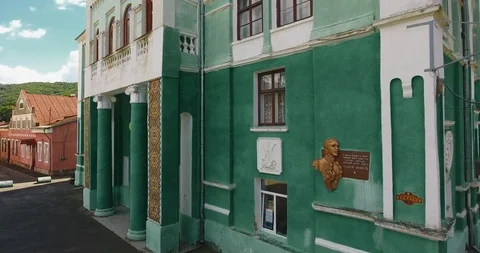 Panoramic Aerial drone view of small town Stock Footage 112944336