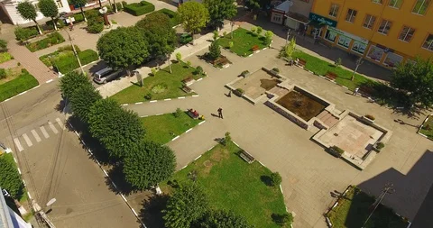 Panoramic Aerial drone view of small town Stock Footage 112945086