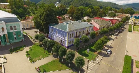 Panoramic Aerial drone view of small town Stock Footage 112945638