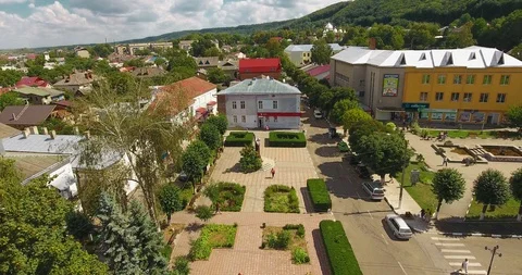 Panoramic Aerial drone view of small town Stock Footage 112946461