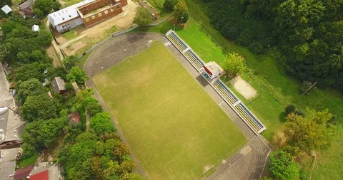 Panoramic Aerial drone view of small town Stock Footage 112947905
