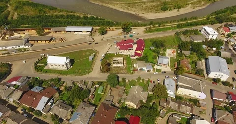 Panoramic Aerial drone view of small town Stock Footage 112949073
