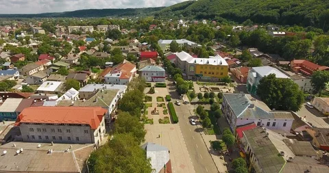 Panoramic Aerial drone view of small town Stock Footage 112949730