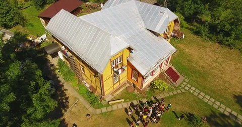 Panoramic Aerial drone view of small town Stock Footage 112950983