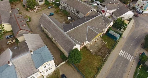Panoramic Aerial drone view of small town Stock Footage 112953226