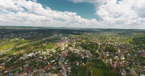 Panoramic Aerial drone view of small town Stock Footage 112955104