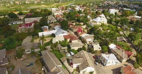 Panoramic Aerial drone view of small town Stock Footage 112955924