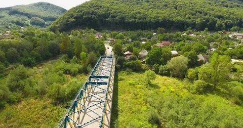 Panoramic Aerial drone view of small town Stock Footage