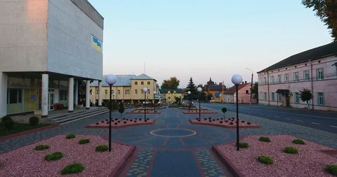 Panoramic Aerial drone view of small town Stock Footage 113032518