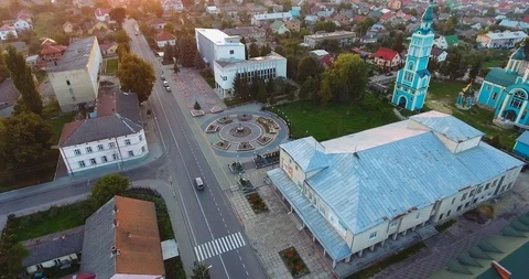 Panoramic Aerial drone view of small town Stock Footage 113033473