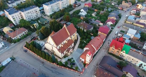Panoramic Aerial drone view of small town Stock Footage 113034324