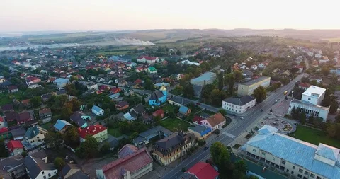 Panoramic Aerial drone view of small town Stock Footage 113035041