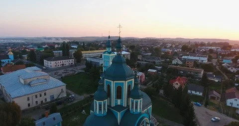 Panoramic Aerial drone view of small town Stock Footage 113035140
