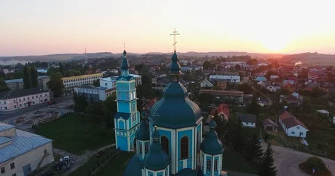 Panoramic Aerial drone view of small town Stock Footage 113035404