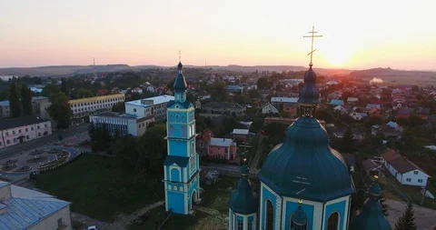 Panoramic Aerial drone view of small town Stock Footage 113036046