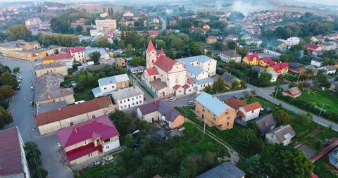 Panoramic Aerial drone view of small town Stock Footage 113037001