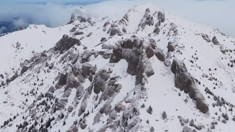 Panoramic aerial drone view of winter landscape in the mountains. Transylvania, Stock Footage 329269524