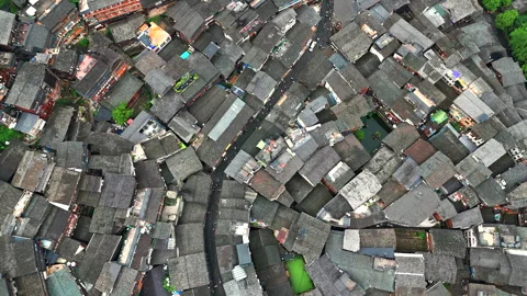 Panoramic Aerial Drone View of Xijiang Qianhu Miao Village and Rice Plantation Stock Footage 341741723