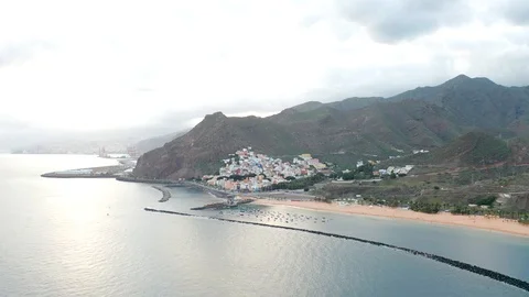Panoramic Aerial Evening View Of Playa de Las Teresitas Beach And San Andr�s Stock Footage 110805810