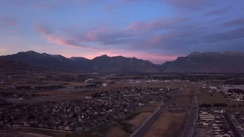 Panoramic aerial flight at dusk Stock Footage 112674149