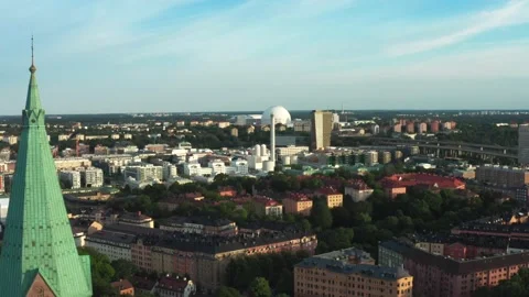 Panoramic aerial flying drone view of Södermalm, Stockholm, Sweden Video stock 150754370