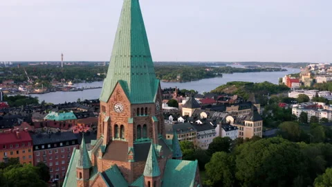 Panoramic aerial flying drone view of Sofia church tower Video stock 150755469