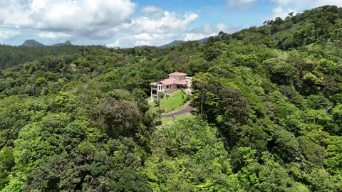 Panoramic aerial landscape of forests and mountains in Altos del Maria, Panama Stock Footage 343890575