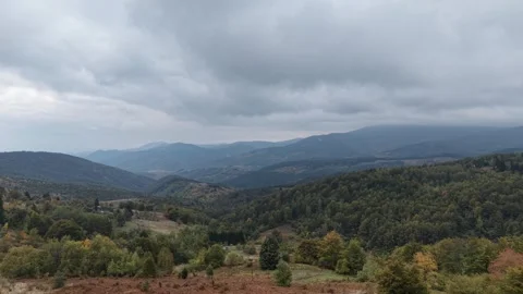 Panoramic Aerial Landscape of Mountains Fields and Forests Stock Footage 320268056