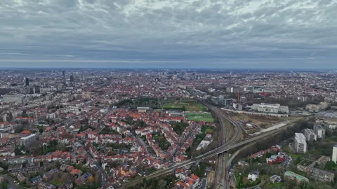 Panoramic aerial shot: Brussels' geography unfolds, from homes to historic  Stock Footage 250417596