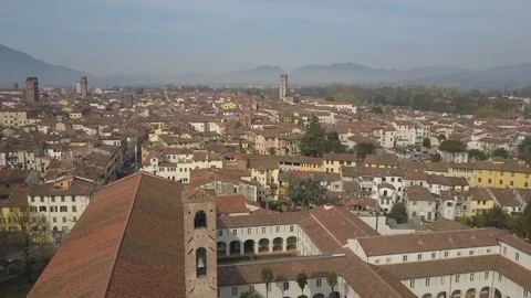 Panoramic aerial shot of medieval city of Lucca in Tuscany, 4k Stock Footage