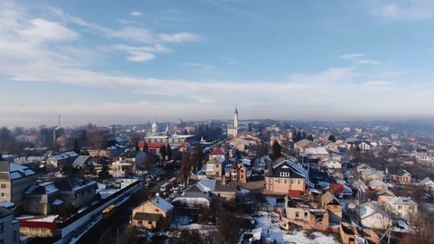 Panoramic aerial shot in town Stock Footage