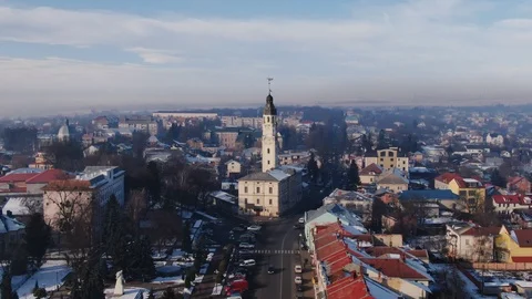 Panoramic aerial shot in town Stock Footage 121129178